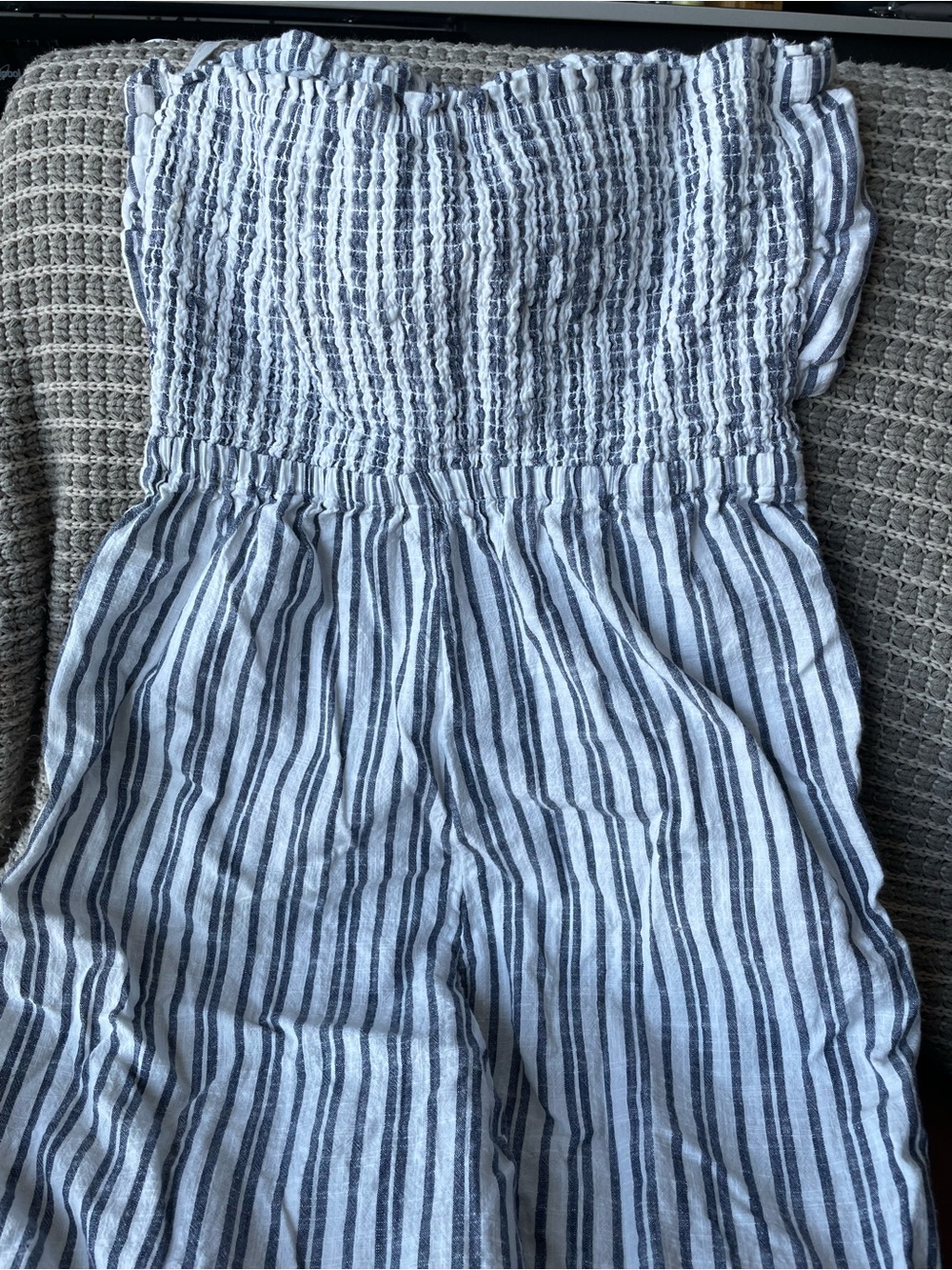 Aerie Blue and White Striped Strapless Jumpsuit - Picture 2 of 3